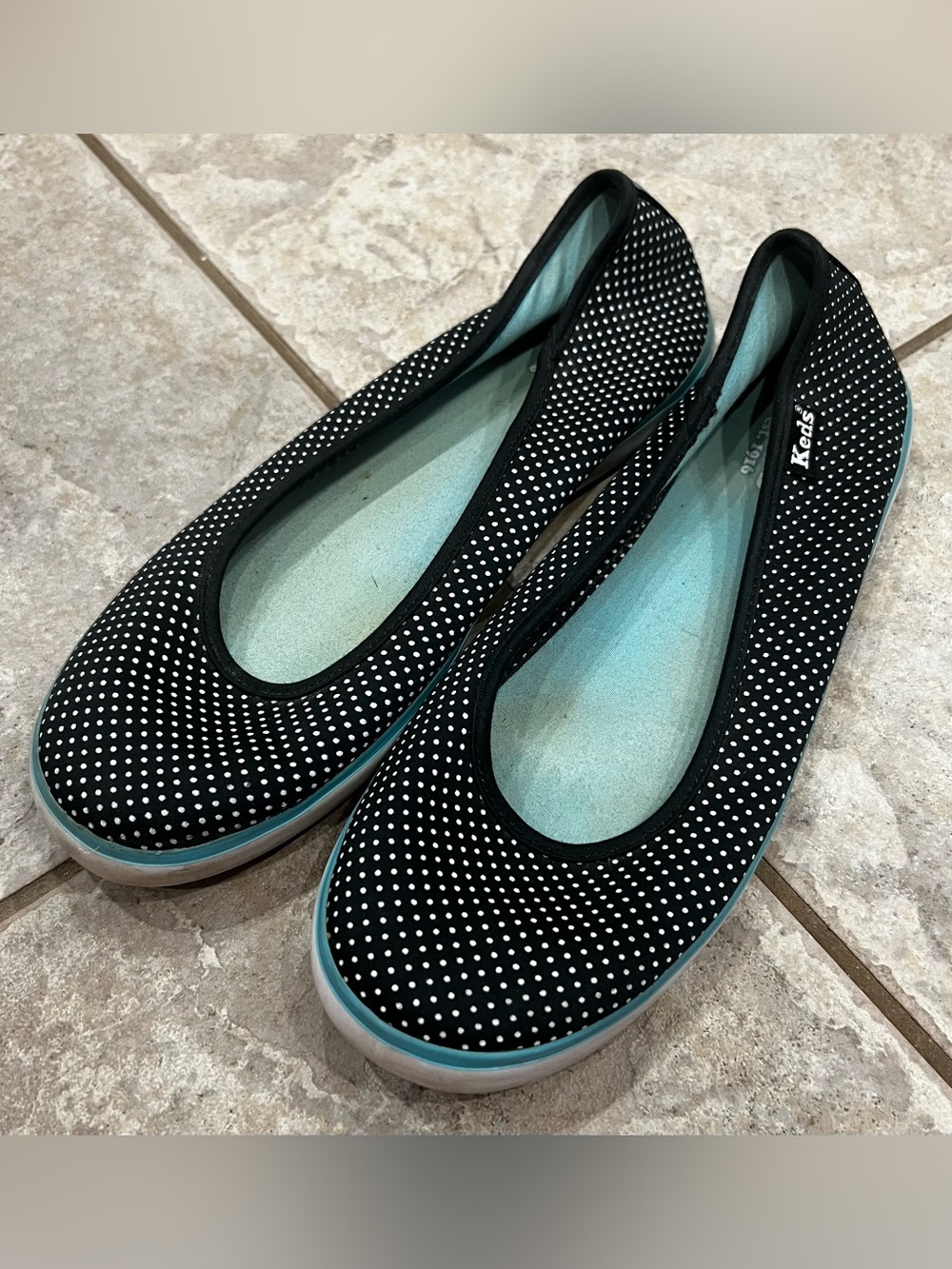 Keds Black Polka Dot Ballet Flats with Aqua Insole